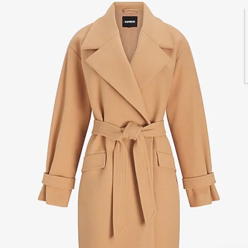 EXPRESS Belted Wrap Trenchcoat in Shade Pecan